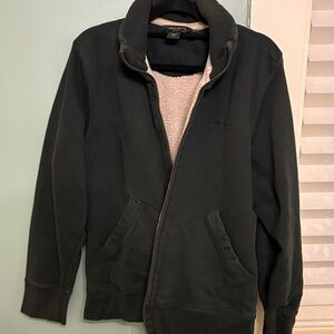 Eddie Bauer Men's Black Zip-Up Sherpa-Lined Sweater Jacket